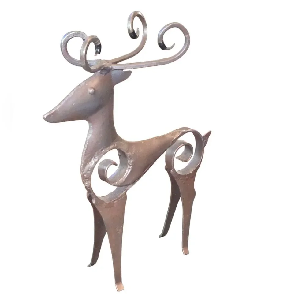 Brutalist Style Primitive Hand Crafted Welded Forged‎ Iron Reindeer 9.5